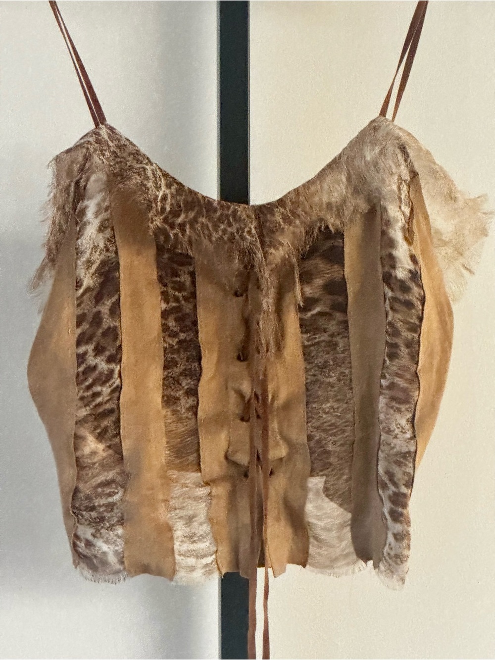 Vintage Italian Euro Mesh Top Faux Suede Lace Up Sheer Made in Italy Y2K
